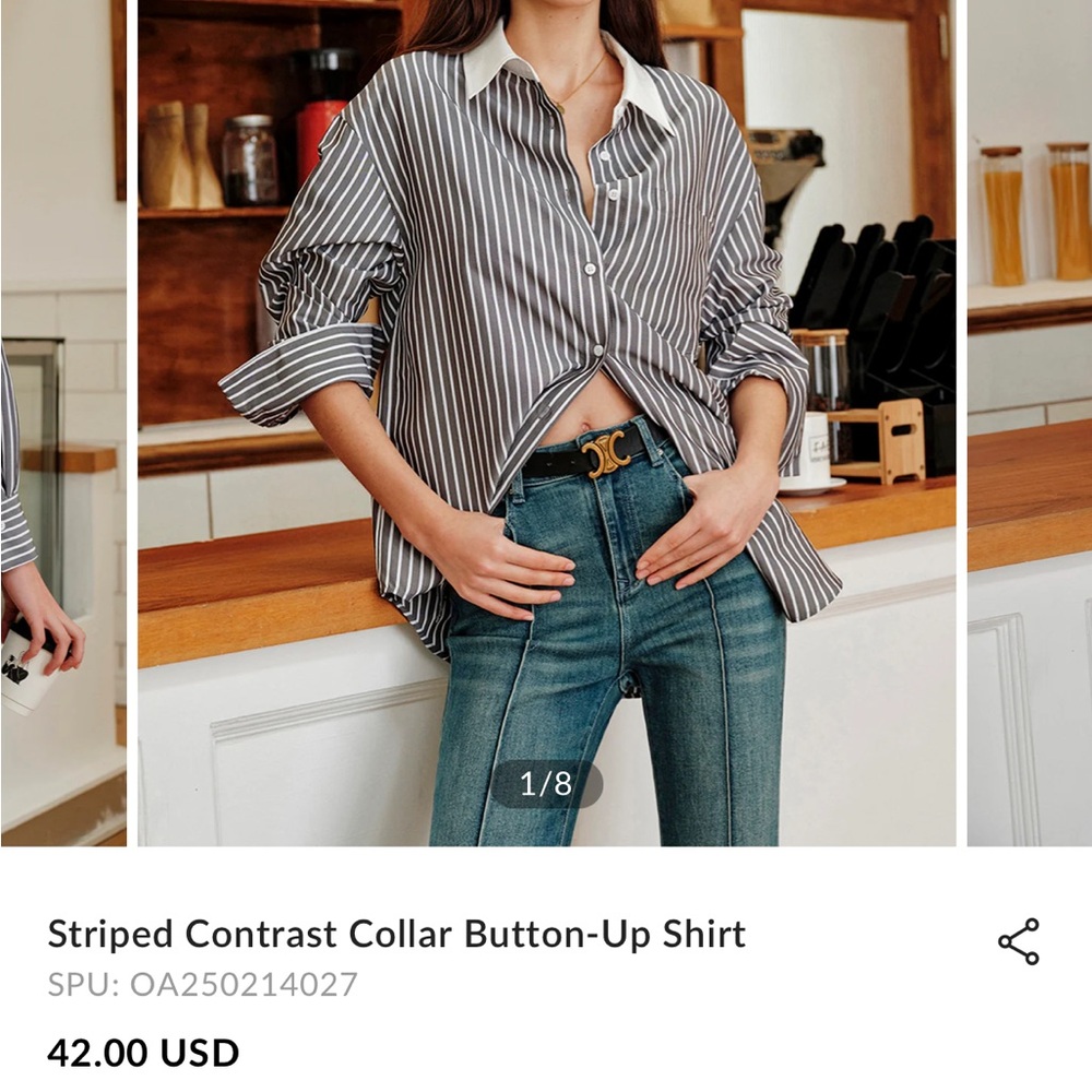 BRAND NEW Commense Striped Grey and White Button-Up Shirt